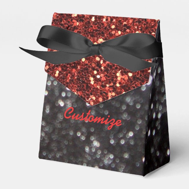 Black and Red Glitter Pattern Favour Box (Front Side)