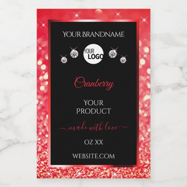 Black and Red Glitter Product Labels Logo Diamonds (Single Label)