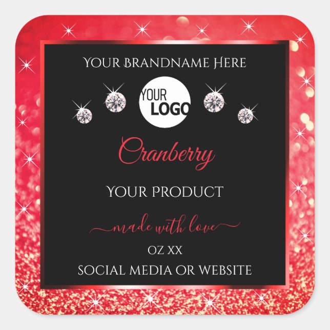 Black and Red Glitter Product Labels Logo Diamonds (Front)