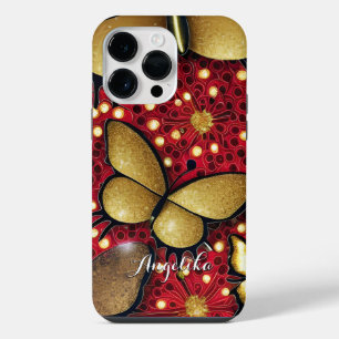 Black and Red Gold Glitters Butterflies Custom iPhone 14 Pro Max Case