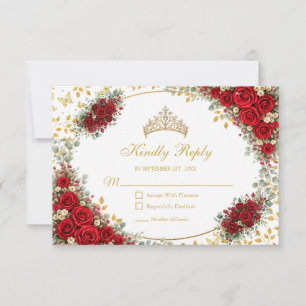 Black and Red Golden Butterfly Quinceañera RSVP Card
