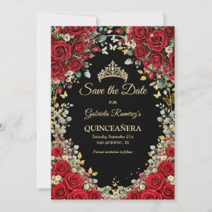 Black and Red Golden Butterfly Quinceañera  Save The Date