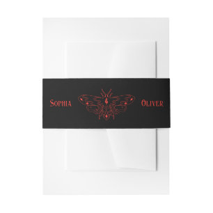 Black and Red Gothic Butterfly Wedding  Invitation Belly Band