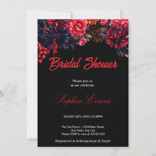 Black and Red Gothic Floral Dark Bridal Shower Invitation
