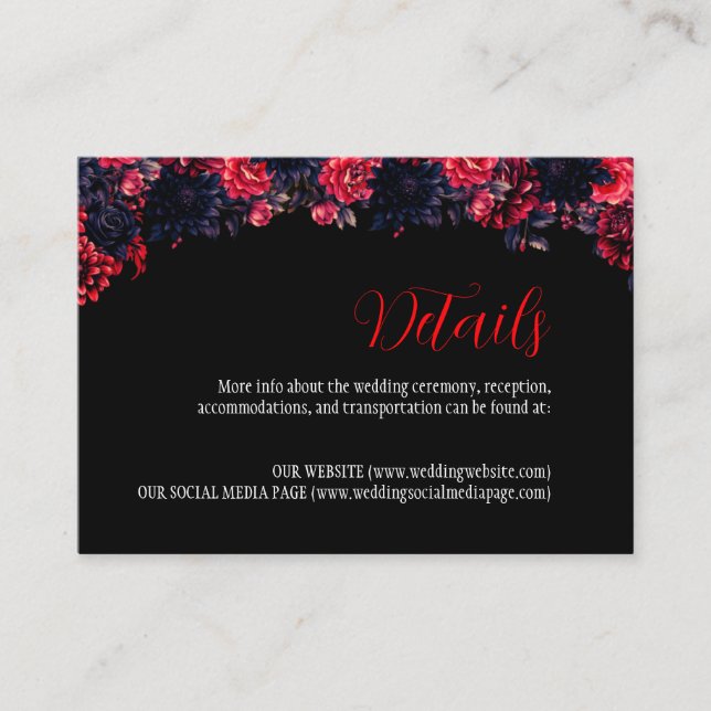 Black and Red Gothic Floral Dark Enclosure Card (Front)