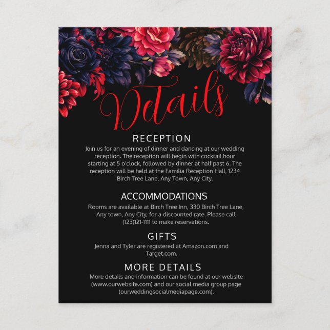 Black and Red Gothic Floral Dark Enclosure Card (Front)