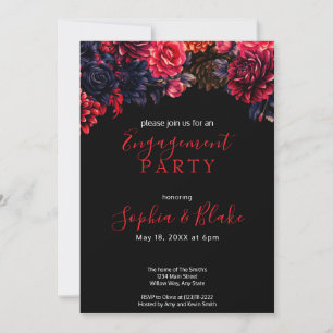 Black and Red Gothic Floral Dark Engagement Party Invitation