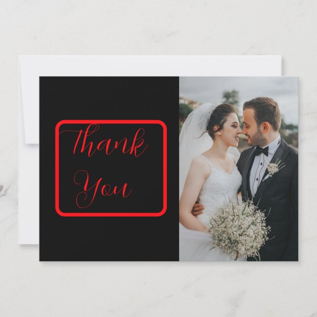 Black and Red Gothic Floral Dark Photo Thank You Card (Front)