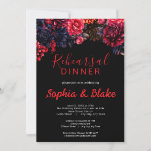 Black and Red Gothic Floral Dark Rehearsal Dinner Invitation