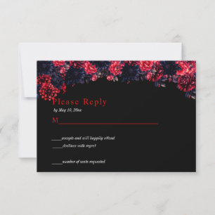 Black and Red Gothic Floral Dark RSVP Card