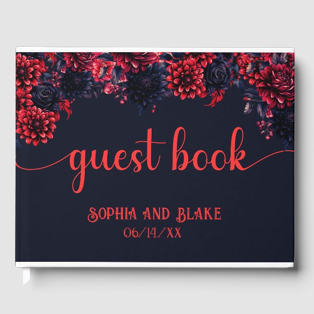 Black and Red Gothic Floral Dark Wedding Guest Book (Front)