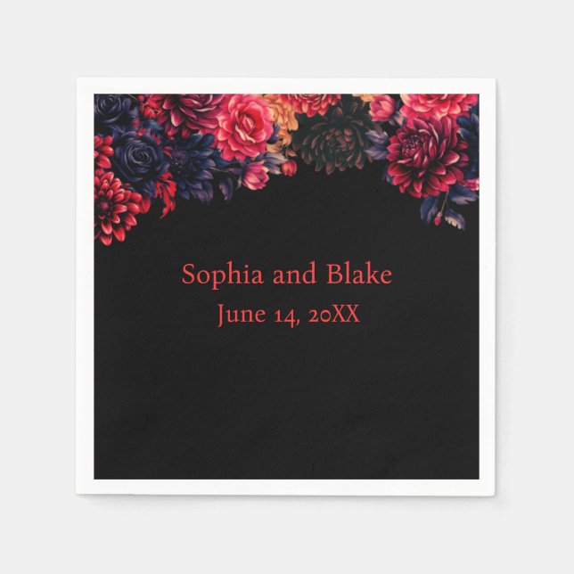 Black and Red Gothic Floral Dark Wedding Napkin (Front)