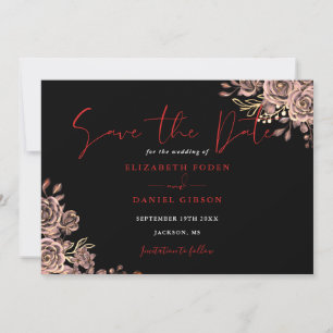 Black And Red Gothic Floral Photo Wedding Save The Date