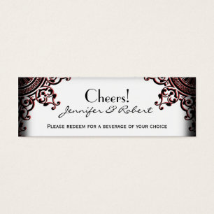 Black and Red Gothic Scroll Wedding Drink Ticket