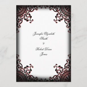 Black and Red Gothic Scroll Wedding Invitation