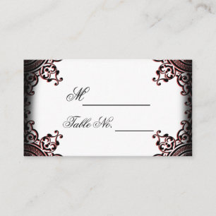 Black and Red Gothic Scroll Wedding Place Card