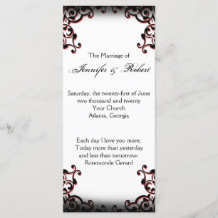 Black and Red Gothic Scroll Wedding Program Programme