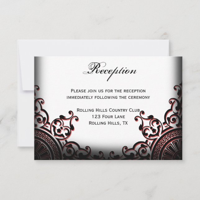 black and Red Gothic Scroll Wedding Reception Invitation (Front)