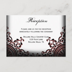 black and Red Gothic Scroll Wedding Reception Invitation