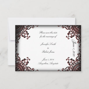 Black and Red Gothic Scroll Wedding Save the Date