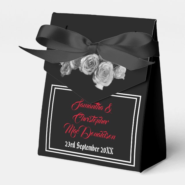 Black and red gothic skull floral wedding favour box (Front Side)