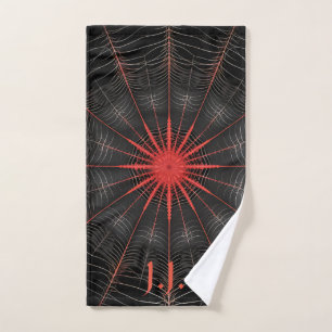 Black and Red Gothic Spiderweb Monogram Pickleball Hand Towel