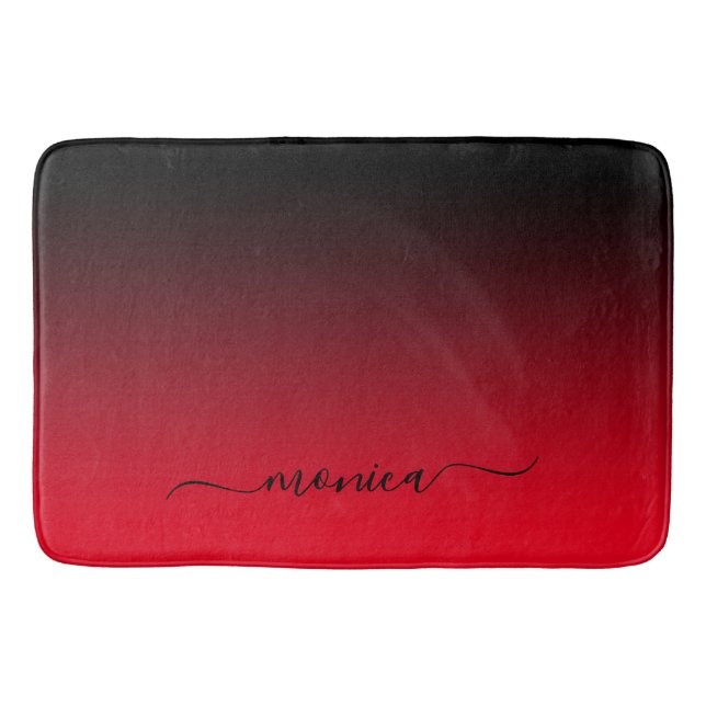 Black and Red Gradient Elegant Name Bath Mat (Front)