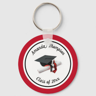 Black and Red Graduation Cap and Tassel Key Ring