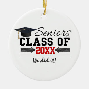 Black and Red Graduation Gear Ceramic Tree Decoration