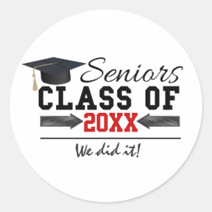 Black and Red Graduation Gear Classic Round Sticker