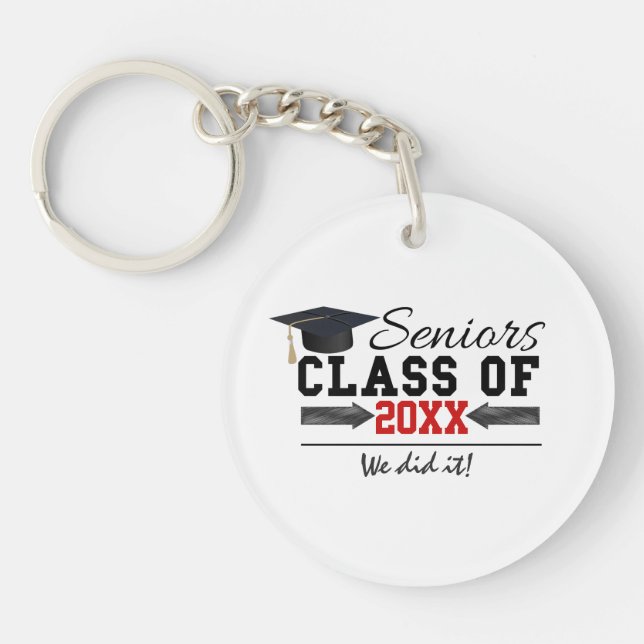 Black and Red Graduation Gear Key Ring (Front)