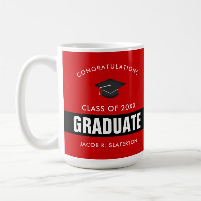 Black and Red Graduation Personalised Coffee Mug (Left)