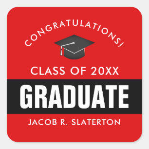 Black and Red Graduation Personalised Square Sticker