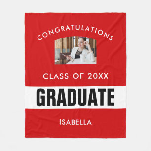 Black and Red Graduation Photo Personalised Fleece Blanket