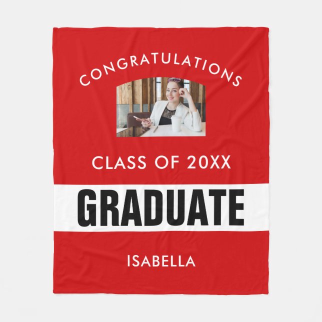  Black and Red Graduation Photo Personalised Fleece Blanket (Front)