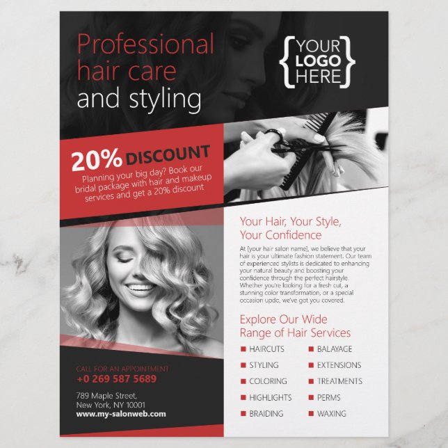 Black and Red Hair Salon, Hairdresser Flyer (Front)