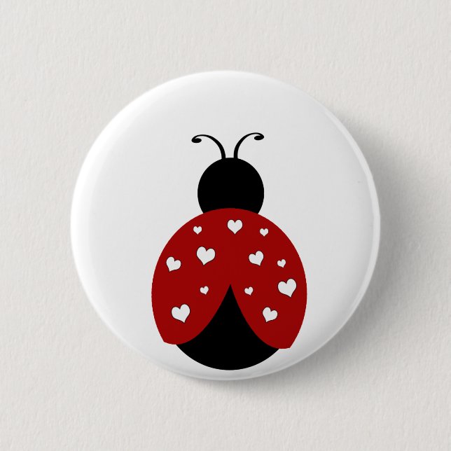 Black and Red Heart Ladybug 6 Cm Round Badge (Front)