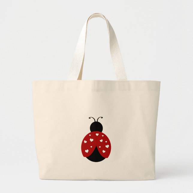 Black and Red Heart Ladybug Large Tote Bag (Front)