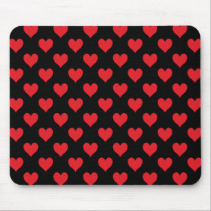 Black and Red Heart Pattern Mouse Mat