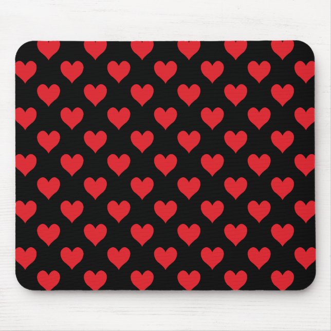Black and Red Heart Pattern Mouse Mat (Front)
