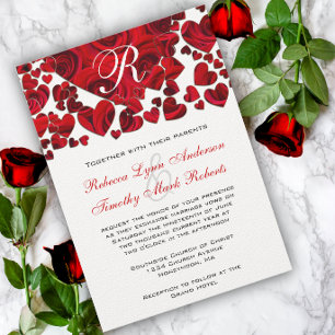 Black and Red Heart Roses Wedding Invitation