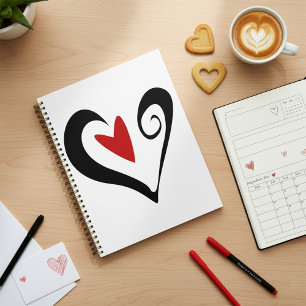 Black And Red Heart Spiral Planner