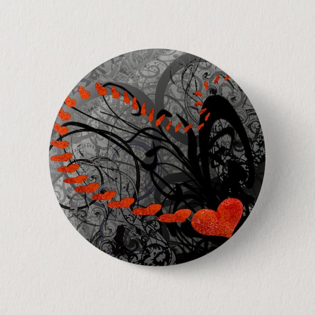 Black and Red Heart Swirls 6 Cm Round Badge (Front)