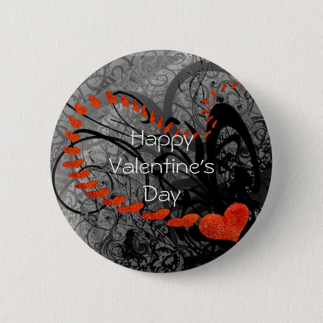 Black and Red Heart Swirls 6 Cm Round Badge (Front)