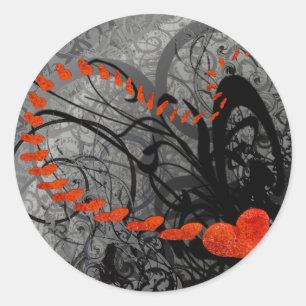 Black and Red Heart Swirls Classic Round Sticker