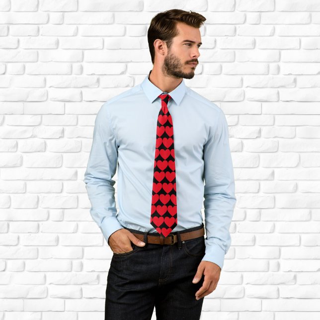 Black and Red Hearts Pattern Tie (Black and Red Hearts Pattern Neck Tie)