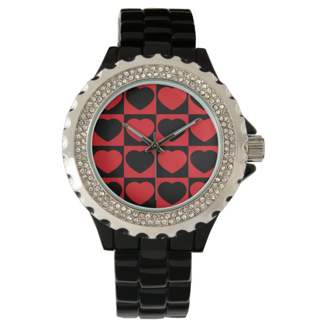 black and red hearts wrist watch (Front)