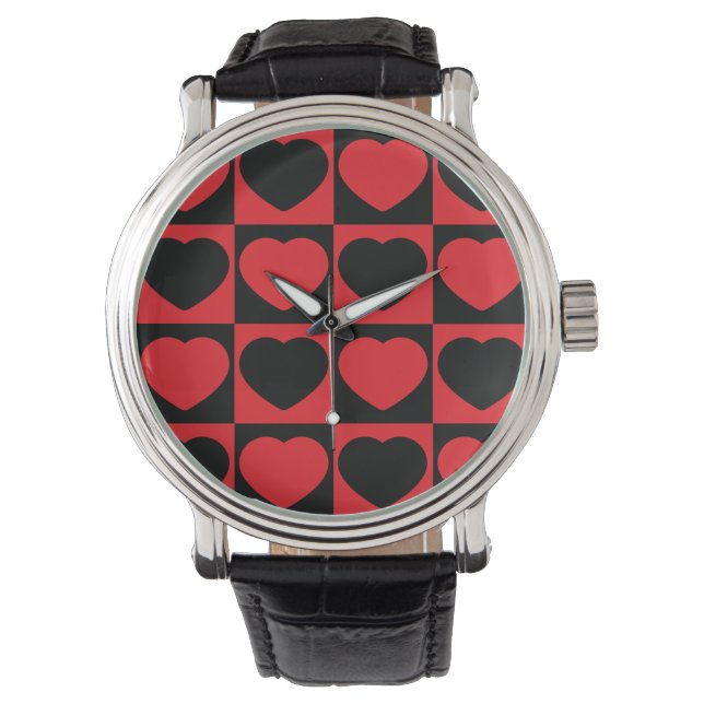 black and red hearts wrist watch (Front)