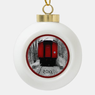 Black and Red Heritage Railroad Train Ceramic Ball Christmas Ornament