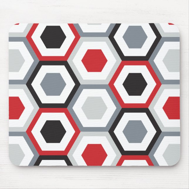 Black and Red Hexagons Pattern Mouse Mat (Front)